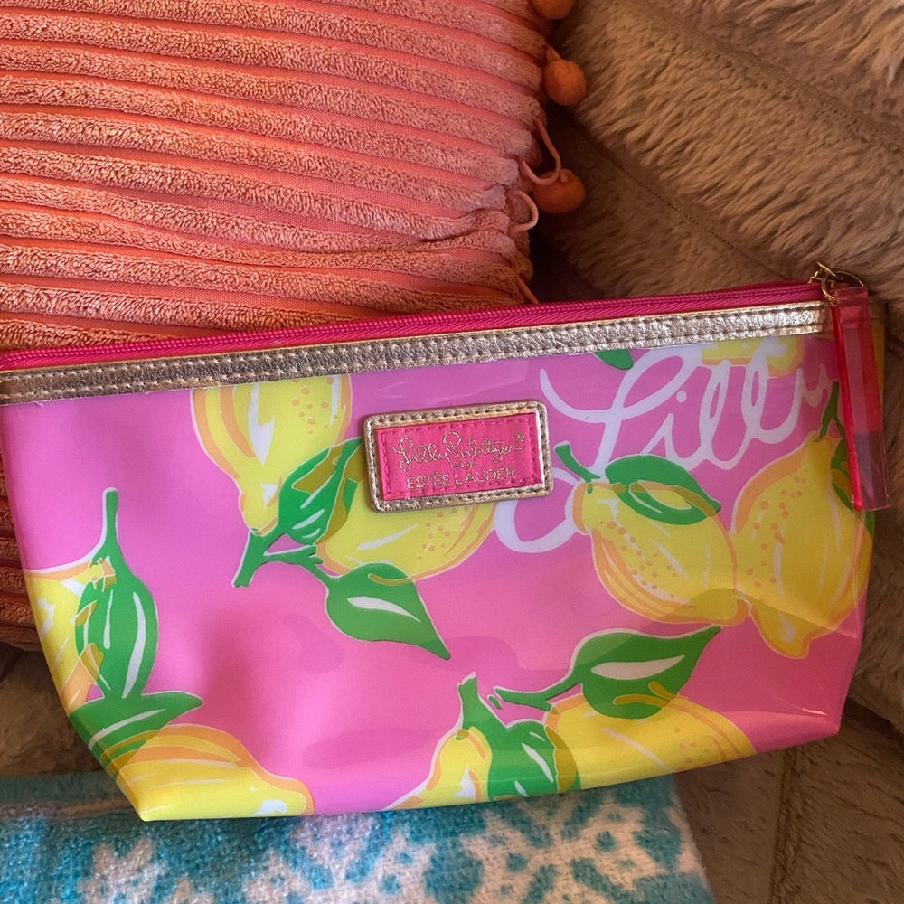 Lilly Pulitzer Pink Lemon Print Cosmetic travel makeup Bag